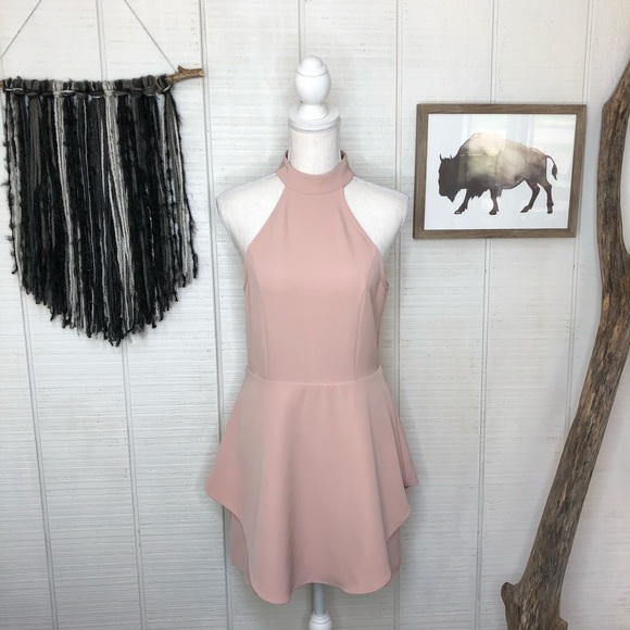 Tobi Dresses & Skirts - TOBI blush pink high neck peplum open back dress